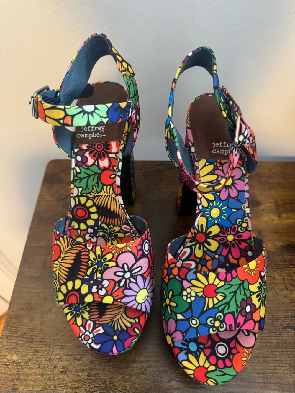 Jeffrey Campbell Floral Platform Block Heel Sandals Multicolor Size 8.5 - Picture 2 of 7